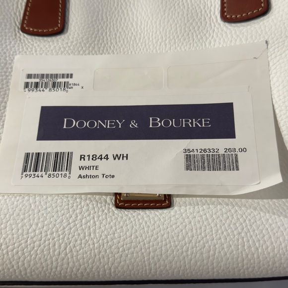 Dooney & Bourke White Leather Ashton Tote with brown accents